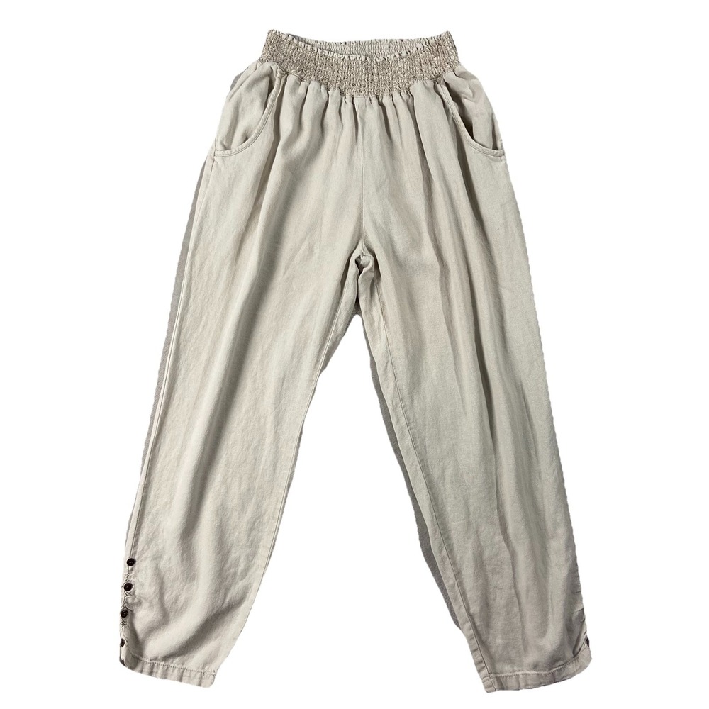 Ci Sono Linen Blend Cropped Pants Elastic Waist Ivory Women's XL Beachy Coastal